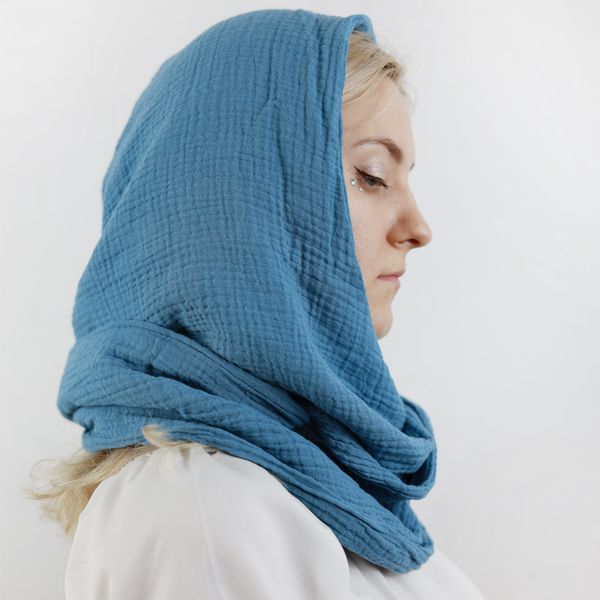 Écharpes Coton biologique Unisexe Écharpe à capuche couleur unie rétro Gaze Mousseline Cowl Shrug hommes Festival couvre-chef Convertible hijab Écharpe chapeau 230904