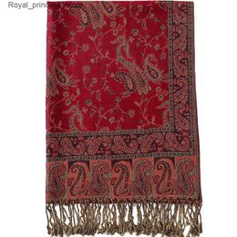 Foulards Paisley Fleurs motif de bordure Pashmina foulard en soie châle emballage couverture réversible confortable rétro avec bord 70X180cm 200g Q240326