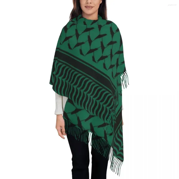 Craquins Palestine Keffiyeh Écharpe Femmes Fashion Fashion Green Headswear with Tassel Winter Y2K Châle Wraps chauds Soft Custom DIY BUFANDA