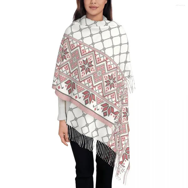 Bufandas Palestina Árabe Kufiya Keffiyeh Bufanda Abrigo Invierno Cálido Borla Mantón Palestina Hatta Patrón tradicional con Tatreez