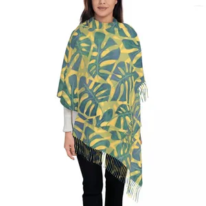 Foulards Foulard Feuille De Palmier Unisexe Bleu Et Jaune Tête Avec Gland Châles D'hiver Wrpas Chaud Doux Personnalisé Bufanda Mujer