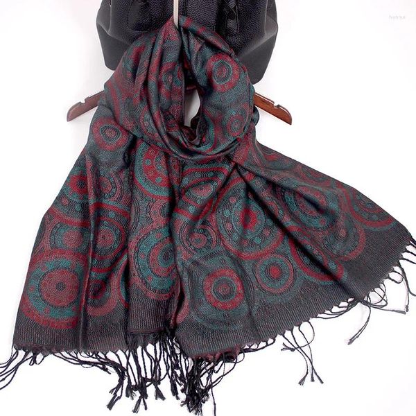 Foulards Pashimina Foulard en soie Paisley Jacquard Automne Warp Châle d'hiver Cachemire Franges Hijab Long 2 tons Doux de haute qualité