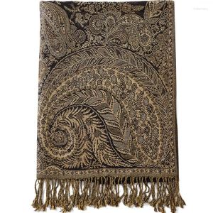 Foulards Pashmina Soie Écharpe Châle Wrap Étole Grand Paisley Jacquard Rave 2 Couches Réversible Classique Frange Pour Femme 70X180cm 240g