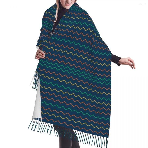 Bufandas Patrón Colorido Zigzag Borla Bufanda Mujeres Suave Bohemio Moderno Geométrico Mantón Wrap Lady Invierno Moda Versátil