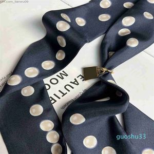 Foulards Collier de perles motif twilly foulard en soie noir blanc sac de reliure 120x6cm soie fine bande étroite 18 mm poignée de sac ruban bandeau avec étiquette
