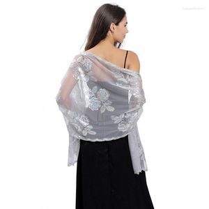 Foulards pivoine paillettes broder châles élégant robe de mariée Capes femmes Sexy maille écharpe grande taille fête Banquet soirée cape