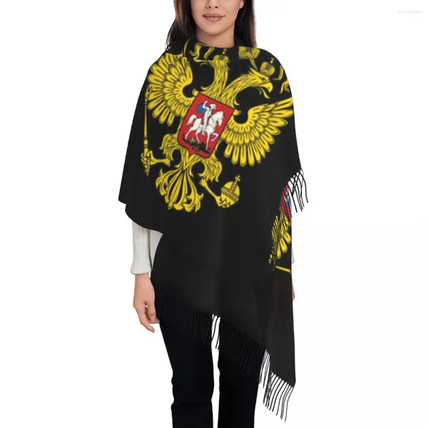 Bufandas Impresión personalizada Escudo de armas Rusia Bufanda Mujeres Hombres Invierno Otoño Cálido Emblema Federación Rusa Chales Wraps