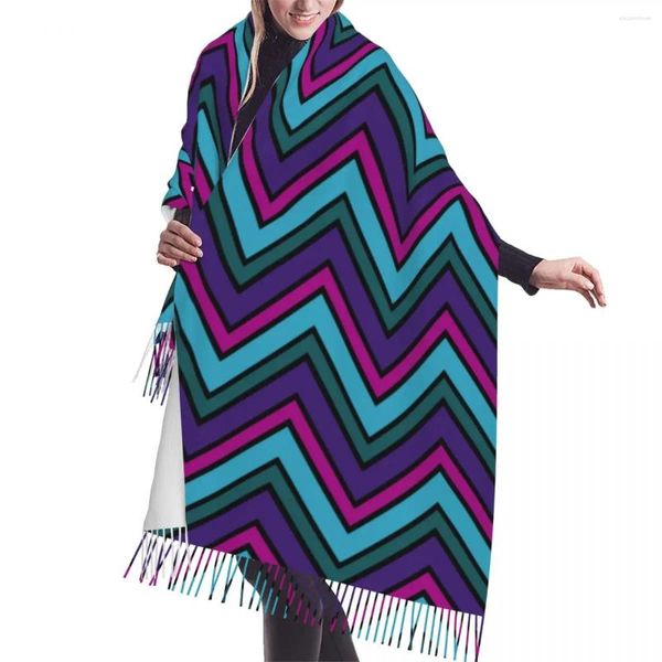 Bufandas Personalizadas Imprimir Color Hogar Zigzag Arte Bufanda Mujeres Invierno Cálido Moda Versátil Bohemio Moderno Geométrico Mantón Wrap