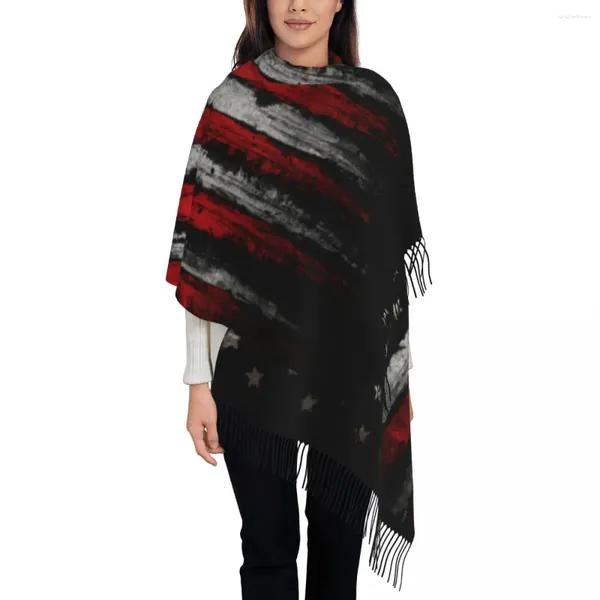 Écharpes personnalisées Imprimer Rouge Blanc Drapeau américain Écharpe Femmes Hommes Hiver Automne Chaud Patriotique USA Châle Wrap