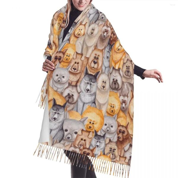 Foulards personnalisés imprimés mignons petits chiens motif écharpe femmes hommes hiver chaud châle enveloppement