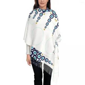 Foulards personnalisés imprimés mauvais yeux suspendus perles en bleu et or écharpe femmes hiver automne chaud Nazar Hamsa Boho châles enveloppes