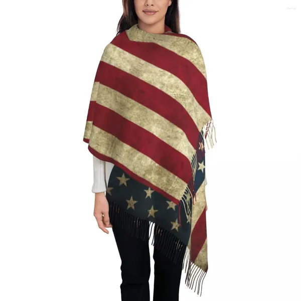 Bufandas Personalizadas Impreso Vintage Bandera Americana Bufanda Mujeres Hombres Invierno Otoño Cálido EE.UU. Orgullosos Chales Envolturas