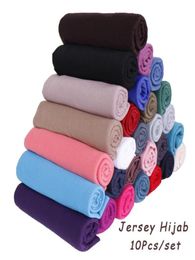 Bufandas Piezas Premium Algodón Jersey Hijab Bufanda Mujer Sólido Mantón Elástico Pañuelo Musulmán Diadema Maxi Hijabs SetScarves7392792