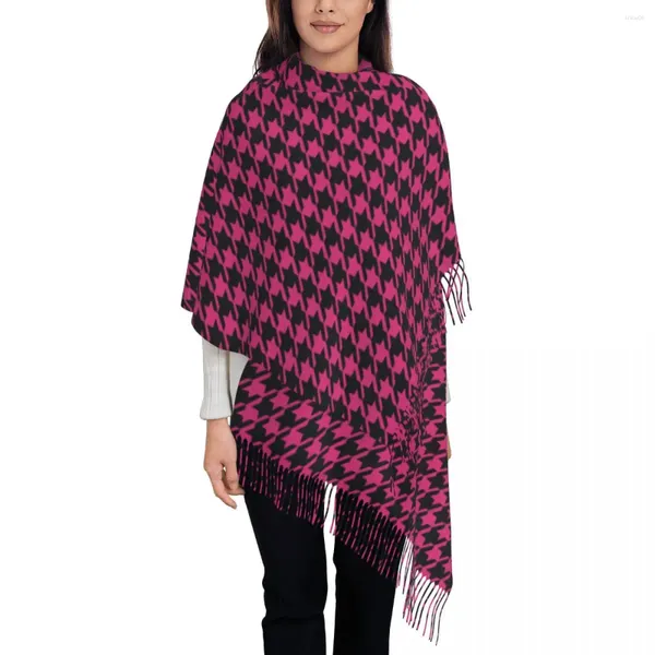 Bufandas Pink Houndstooth Bufanda a cuadros Geométrico Cálido Suave Mantón Wraps con borla Mujer Lujo 2024 Invierno Gráfico Bufanda