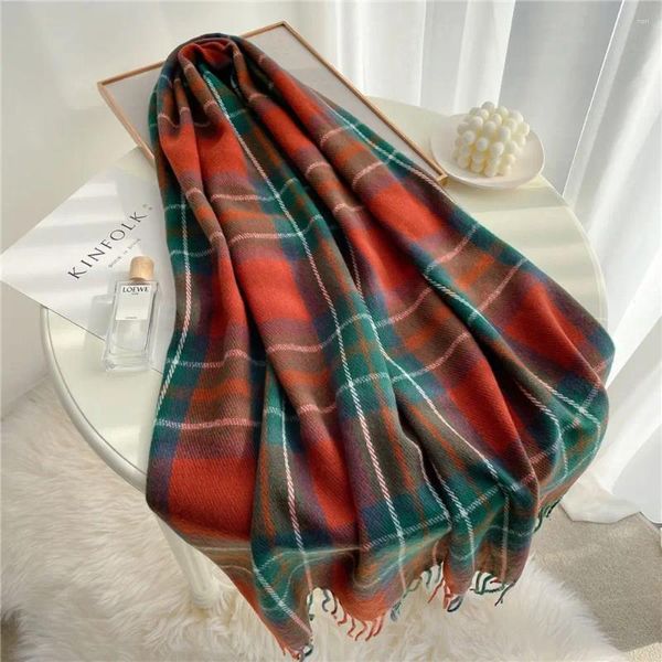 Bufandas Plaid Borla Moda Estudiante Bufanda Cálida Estilo Coreano Hombres Manta Mujeres Cashmere Shawl