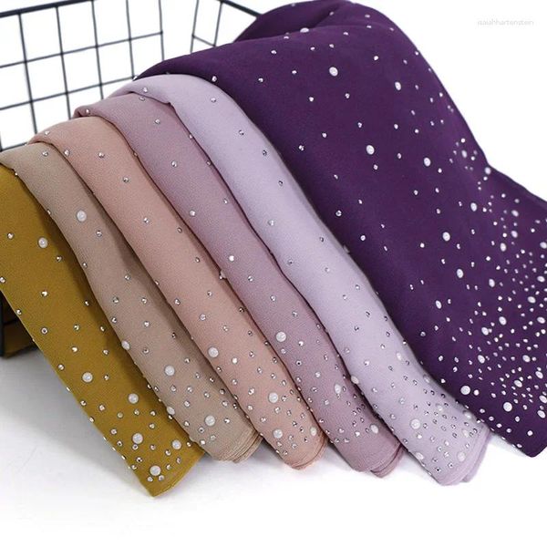 Bufandas Lisos Cuentas De Diamantes Gasa De Burbujas Hijab Instantáneos Chales Sólidos Y Gruesos Envolturas Para La Cabeza Foulard Sjaal Gorro Musulmán Cachecol 180 70Cm