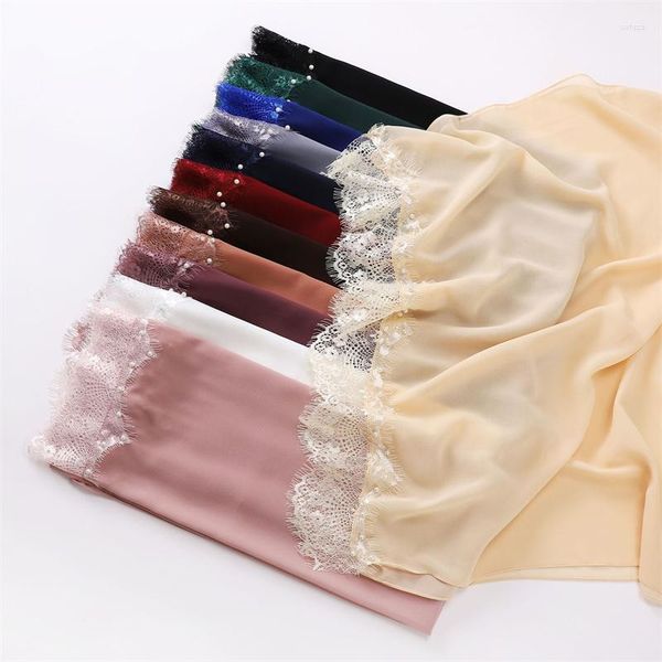 Foulards Dentelle Unie Perles Florales Patchwork Mousseline De Soie Bulle Instant Hijab Châles Dame Haute Qualité Wrap Plage Bufandas Ramadan Musulman Sjaal