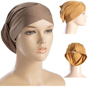 Foulards Plaine Musulman Solide Couleur Hijabs Pour Femmes Doux Stretch Head Wraps Turbans Tube Caps Femme Islamique Croix Foulard Femme Bandana