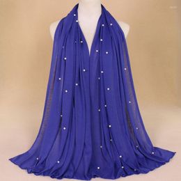 Foulards Uni Solide Couleur Jersey Hijab Écharpe Avec Perles Wrap Élastique Châle Maxi Arabe Foulards Snood Perle Musulman Bandeau Sjaal 180 80Cm