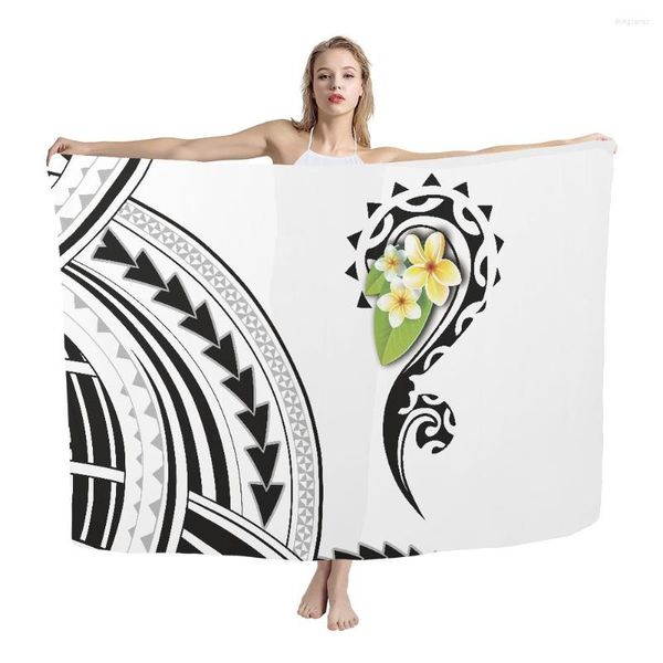 Foulards Polynésien Tonga Tribal Tongan Totem Tatouage Imprimer Femmes Plage Élégant Lavalava Sarong Floral Maillot De Bain Couverture Voyage Wrap Jupe