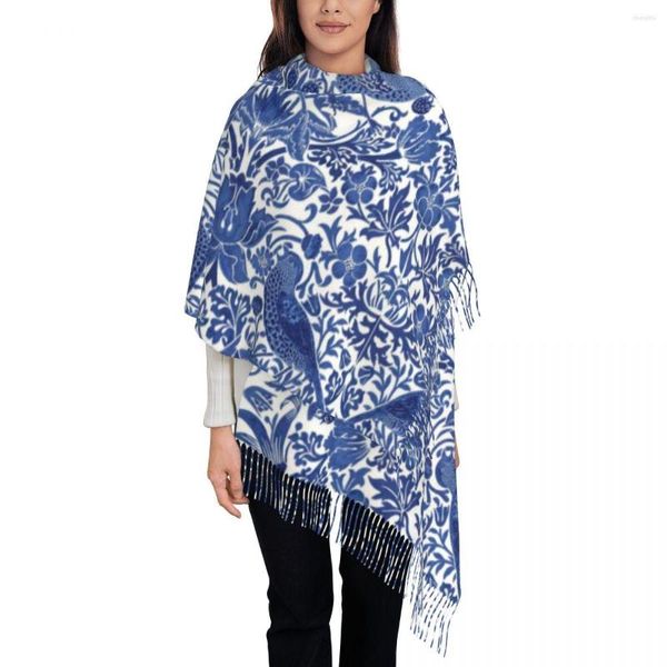 Bufandas porcelana azul patrón oriental de pájaro bufanda bufanda suave chinoiserie chal envoltura dama invierno