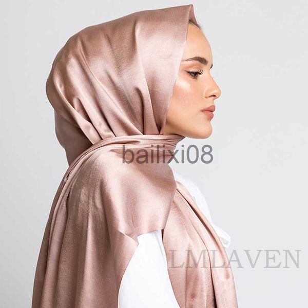 Écharpes Premium Shimmer Soie Satin Hijab Écharpe Femmes De Luxe Medine Soie Voile Femmes Musulmanes Hijab Brillant Soie Châle Femmes Foulards Tippet J230801