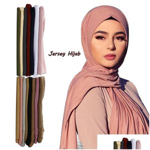 Bufandas Premium Elástico Jersey Maxi Hijab Bufanda Mantón Largo Envoltura De Cabeza Musulmana Colores Lisos 80 Cm X 180 Cm 589 T2 Entrega De Gota Moda Ac Dhrg8