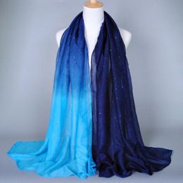 Bufandas con estampado degradado viscosa Hijab bufanda mujer lujo brillo largo para damas Pashmina doble Color chales Wrap Bandana Pareo