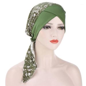 Sjaals print binnenste hijabs cap kanker chemo tulband hoed dames moslim katoen hoofddeksel Arabische wrap head sjaal haaraccessoires262m