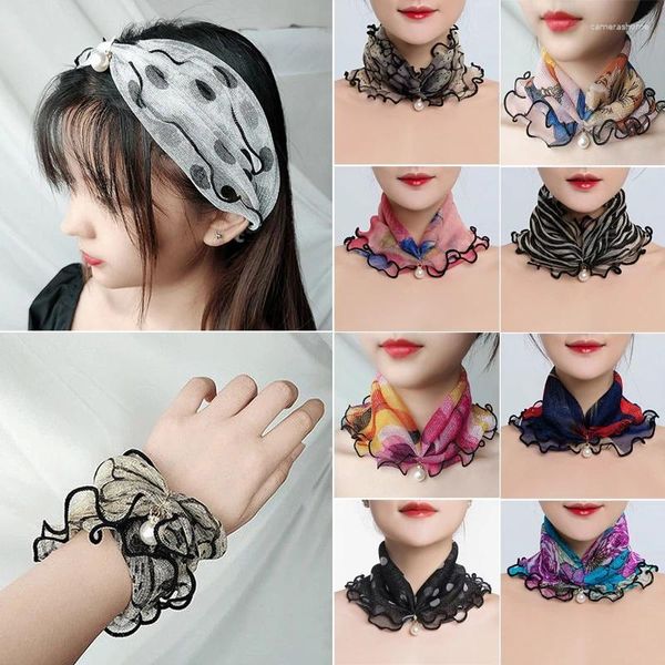 Foulards imprimés écharpe décorative dentelle col collier pendentif volant brillant foulard doux élégant mince mode bricolage bandeau