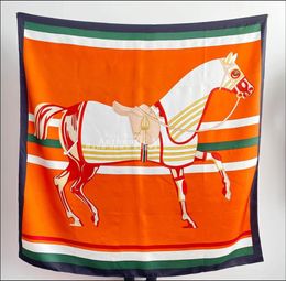 Écharpes Pure Mulberry-Silk Scarf Rge Square Silk Fourd Satin Big Hand Ralled Châle 140 "Cheval a couverture" 9893611