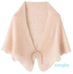 Foulards Châle en laine pure évidé couleur unie haut de gamme chambre climatisée protection du cou boucle cape écharpe tricotée pour les femmes