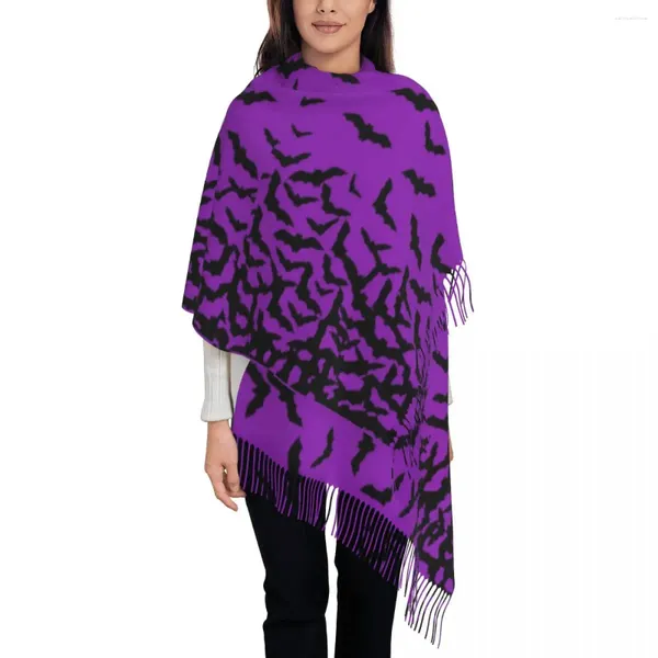 Foulards violets chauves-souris châles enveloppes femmes chaud longue écharpe douce Halloween horreur Pashmina châle