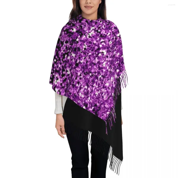 Foulards Purple Glitter Châle Wraps Femmes Hiver Grande Longue Écharpe Pashmina Gland