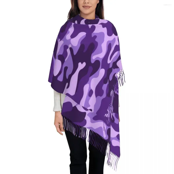 Foulards Violet Militaire Camouflage Châle Wrap Pour Femmes Chaud Grande Écharpe Douce Camo Imprimer Pashminas