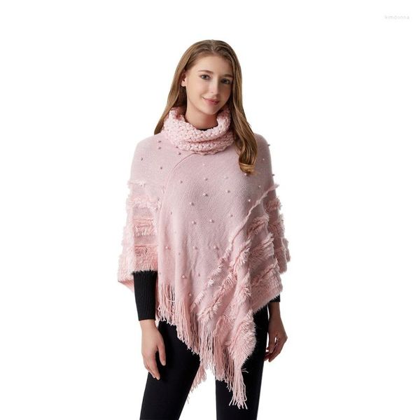 Foulards Qixi Européen Et Américain Automne Hiver Jacquard Perle Vêtements Extérieurs Pour Femmes Col Roulé Thermique Châle Cape Spot Une Pièce