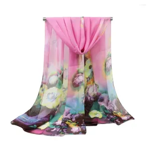 Foulards Qualité Foulard en mousseline de soie Femmes Fleur Impression Hijab Étoles Printemps Huile Peint Châle Fenale Plage Vacances Minces Wraps