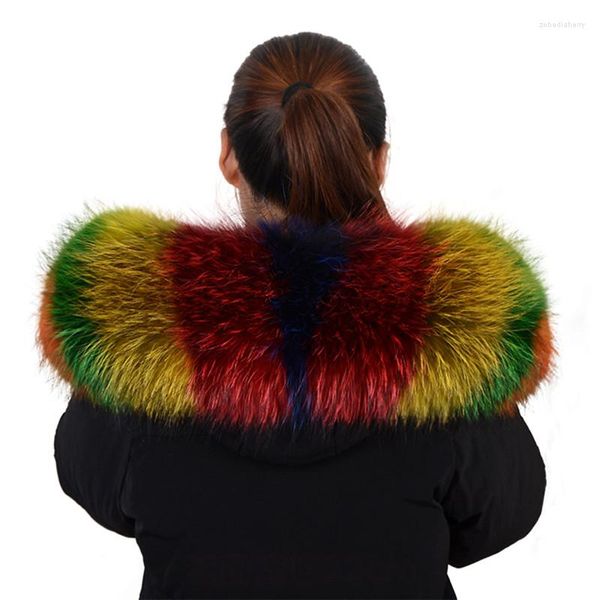 Bufandas Cuello de piel real para Parkas Abrigos Lujo Cálido Bufanda de mapache natural Mujeres Grandes Chaquetas masculinas Abrigo