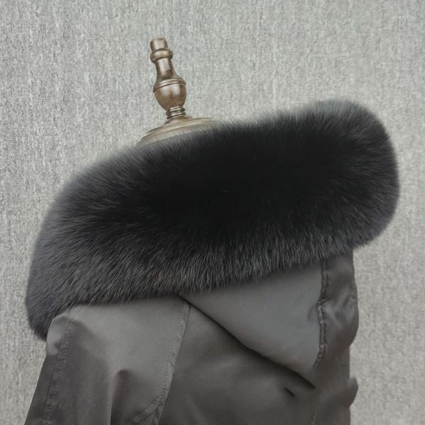 Bufandas Cuello de piel real Abrigo de invierno Capucha Decoración Mujer Cuello Calentador Bufanda Chales Lujo Negro