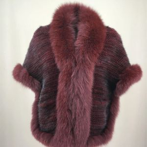 Écharpes en vraie fourrure de vison, châle tricoté avec col de coupe, cape avant, étole luxueuse, 2023, 23A0814 230928