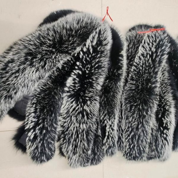 Bufandas Cuello de piel de mapache natural real 75 16 cm Bufanda genuina Mujeres Hombres Chaquetas Capucha Super Big Luxury Fluffy Wraps