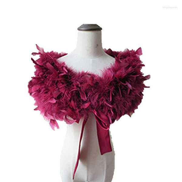 Bufandas Abrigos de piel de plumas de avestruz reales Bolero Sólido Chal de fiesta de boda Negro Blanco Mujeres Invierno Rosa Capa Proteger el hombro S72