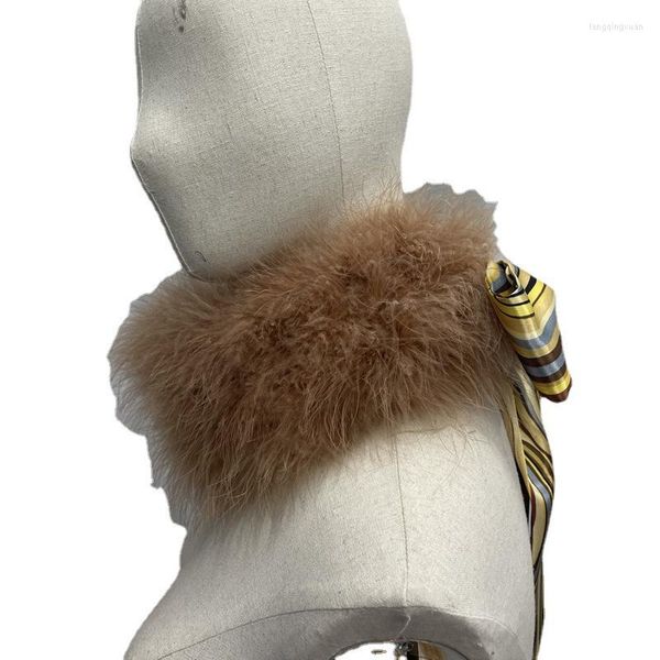 Bufandas Bufanda de plumas de avestruz real Mujeres Invierno Esponjoso Calentador de cuello Envolturas artesanales decorativas para mujer