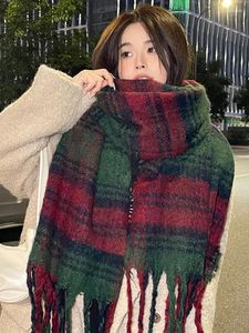 Foulards Rouge Vert Couleur Correspondant Plaid Rétro Écharpe Foulard Hiver Femmes Dames Hommes Écharpe Pashmina Mujer Foulard Wrap Châle Unisexe