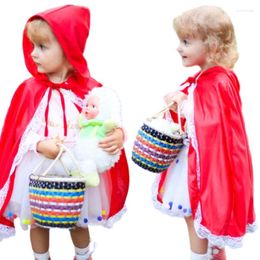 Cape à capuche rouge pour petites filles, Costume de sorcière, jeu d'école, Cape mi-longue, fête à thème Halloween Cosplay