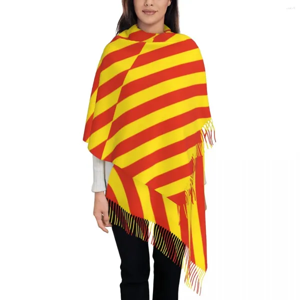 Foulards Rouge Rayé Imprimer Écharpe Drapeau National Chaud Doux Châles Wrpas Avec Long Gland Femmes Chapeaux D'hiver Personnalisé DIY Foulard