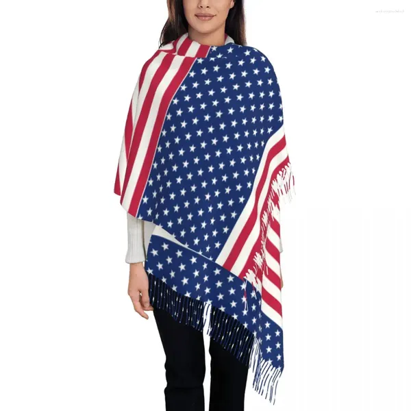 Écharpes Rouge Blanc Bleu Étoile Écharpe Patriotique USA Drapeau Garder Au Chaud Châles Et Wraps Femmes Y2k Cool Grand Hiver DIY Bufanda Mujer