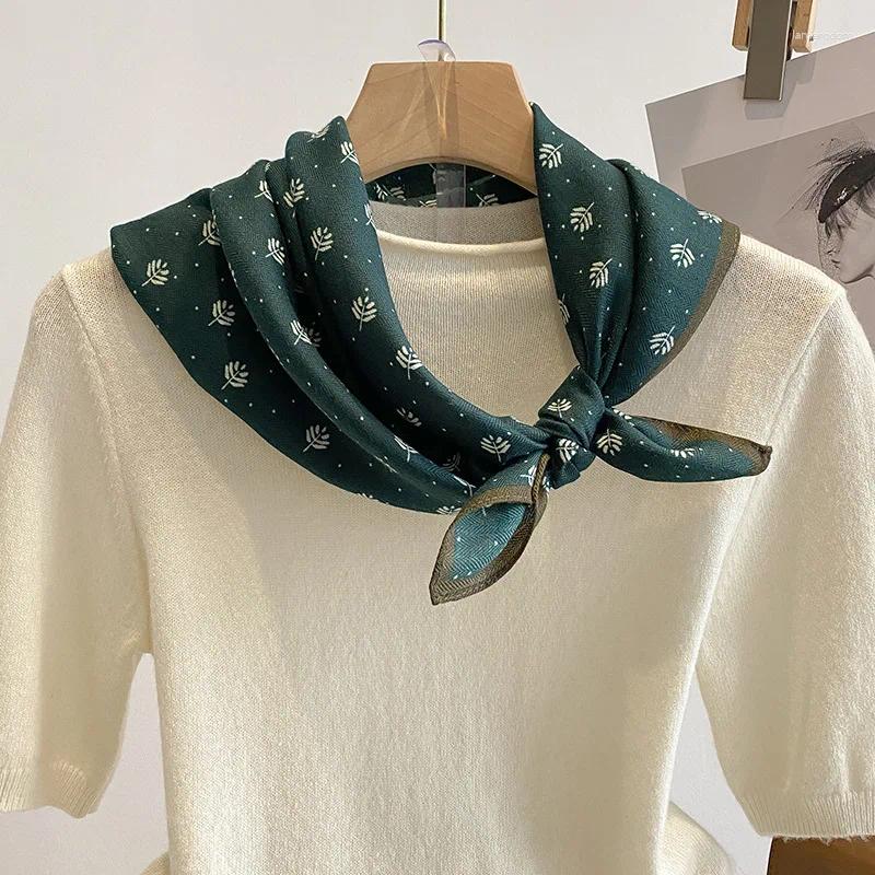 Scarves Retro Floral Print 70cm Skinny Cotton Square Scarf For Women Soft Neckerchief Bag Ribbons Lady Hijab Wrap Shawl Female Headband