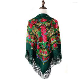 Craquage de babushka rétrole à frange babushka wraps 120 120 cm écharpe carrée russe femme imprimé floral luxueux châle ukrainien