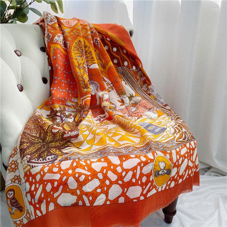 Шарфы ретро большой зимний шарф для женщин -дизайнерский дизайнер кашемир пашмина Шаул Файлард Хивер Фемма Кахемира